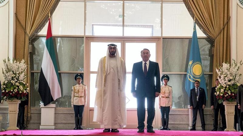 Sheikh Mohammed bin Zayed, Crown Prince of Abu Dhabi (L) and Nursultan Nazarbayev, President of Kazakhstan (R) in Astana during an official state visit in July 2018 /AFP